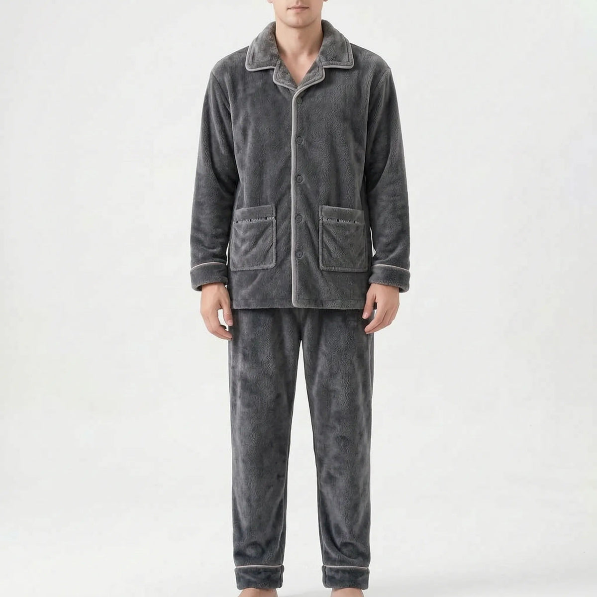 Fleece Pyjama Herren mit Kragen | Knopfleiste | 7 Varianten