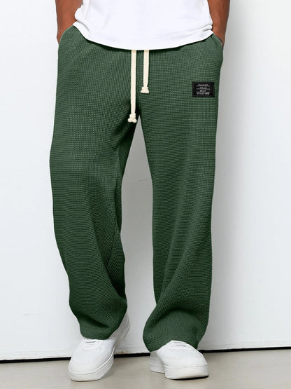 Jogginghose Herren | Waffelstruktur | Weites Bein | Kordelzug-Dunkelgrün-S-Chaps Herrenmode