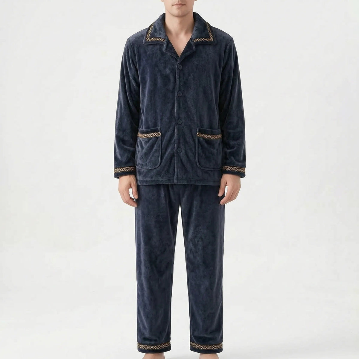 Fleece Pyjama Herren mit Kragen | Knopfleiste | 7 Varianten