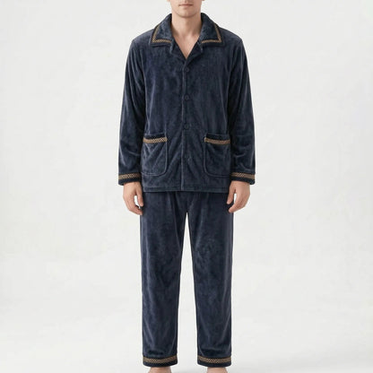Fleece Pyjama Herren mit Kragen | Knopfleiste | 7 Varianten