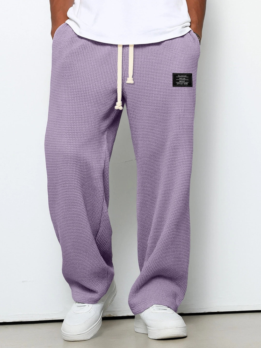 Jogginghose Herren | Waffelstruktur | Weites Bein | Kordelzug-Lila-S-Chaps Herrenmode