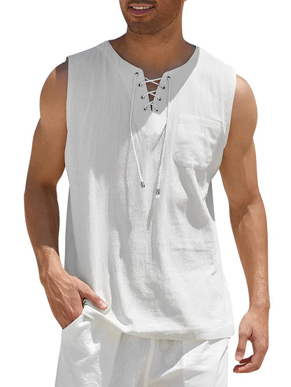 Tank Shirts Herren | Ärmellos | Schnürung | Locker-Weiß-S-Chaps Herrenmode