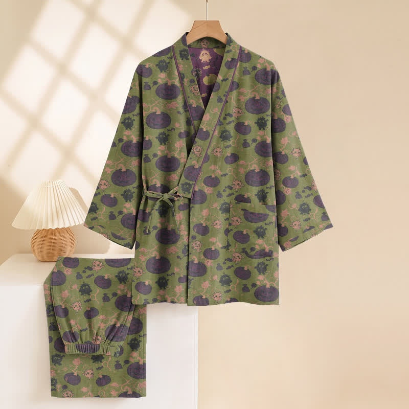 Kürbis Kimono Pyjama Herren | Kleine Monster | Lila oder Grün
