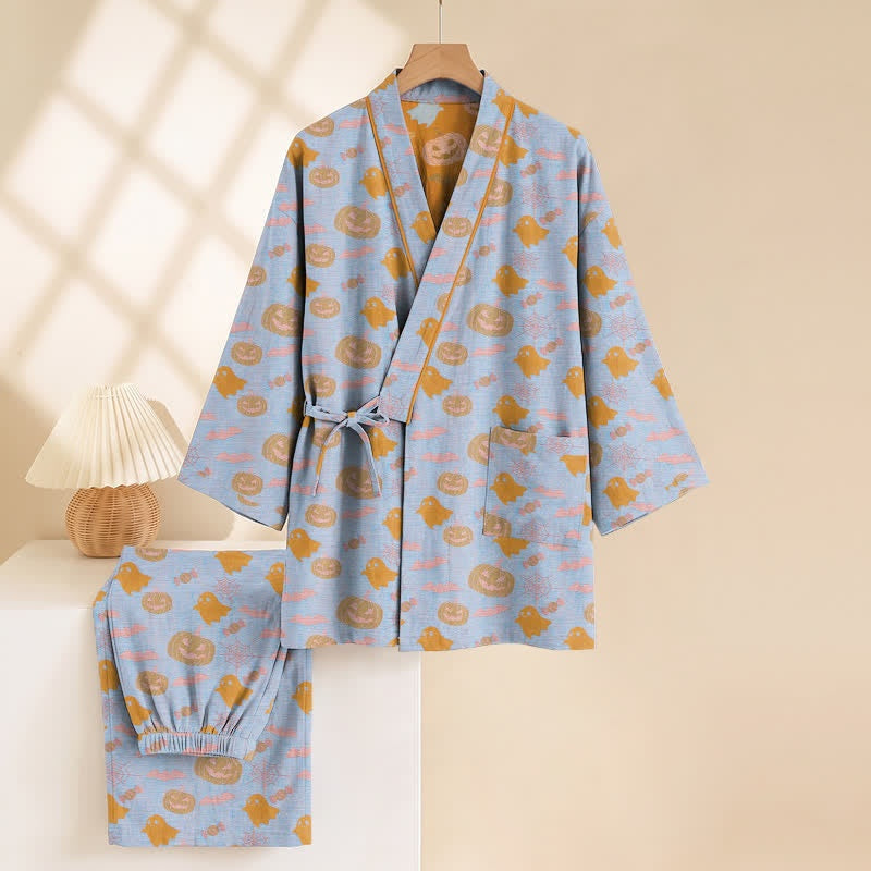 Halloween Kimono Pyjama Herren | Kürbis, Geister, Fledermäuse | 8 Farben