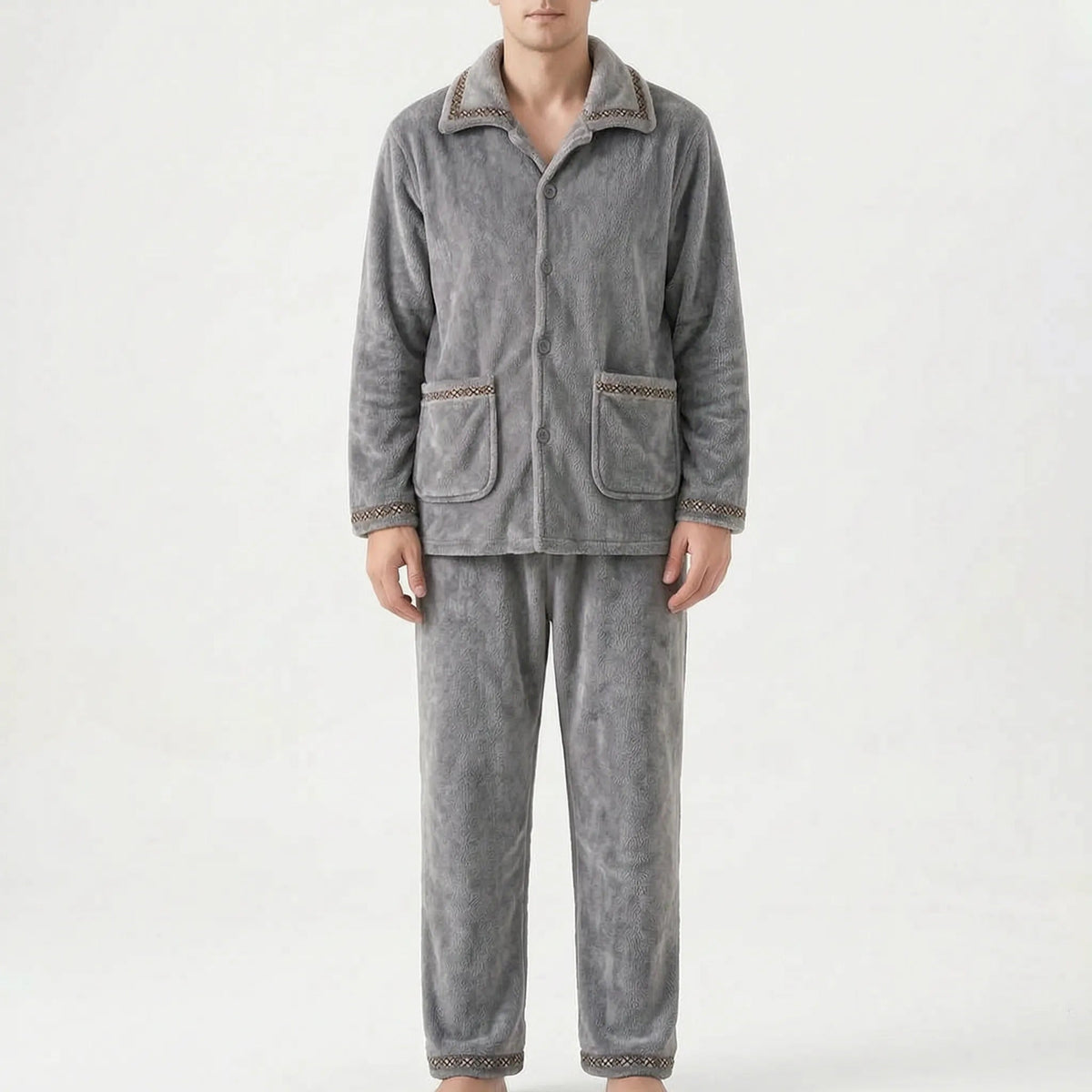 Fleece Pyjama Herren mit Kragen | Knopfleiste | 7 Varianten