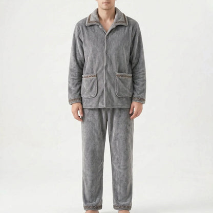 Fleece Pyjama Herren mit Kragen | Knopfleiste | 7 Varianten