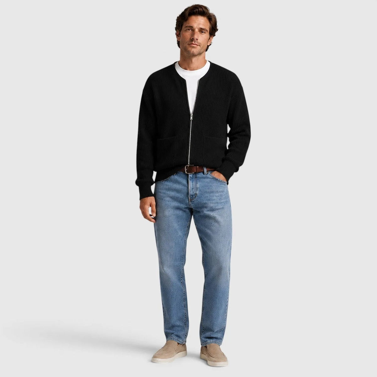Strickjacke mit Reißverschluss Herren | Rundhals | Rippstrick | Taschen
