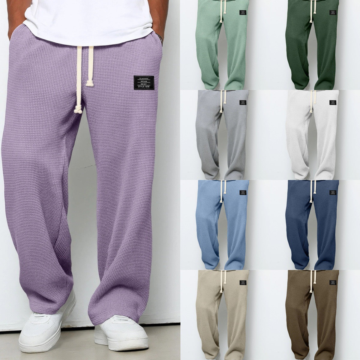 Jogginghose Herren | Waffelstruktur | Weites Bein | Kordelzug-Chaps Herrenmode