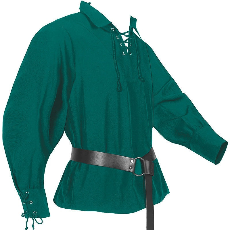 Mittelalter Hemd Herren | Schnürung | V-Ausschnitt | Langarm | 6 Farben-Chaps Herrenmode