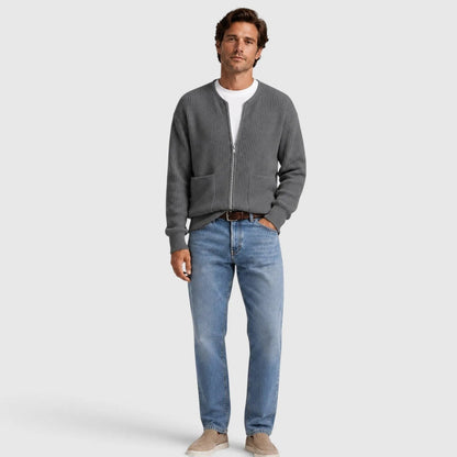 Strickjacke mit Reißverschluss Herren | Rundhals | Rippstrick | Taschen