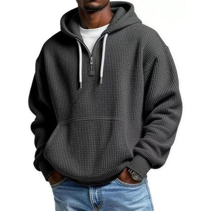 Waffel Hoodie Herren | Viertelreißverschluss | Kängurutasche