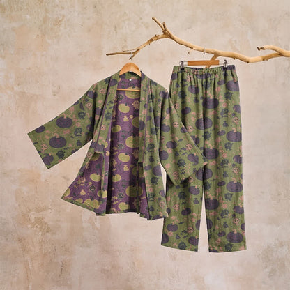 Kürbis Kimono Pyjama Herren | Kleine Monster | Lila oder Grün
