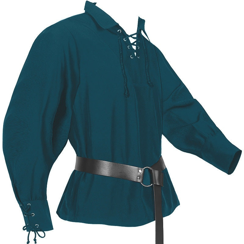 Mittelalter Hemd Herren | Schnürung | V-Ausschnitt | Langarm | 6 Farben-Chaps Herrenmode