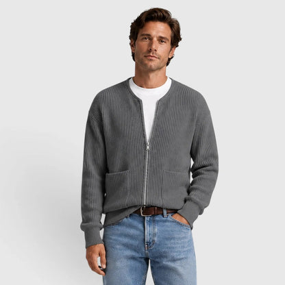 Strickjacke mit Reißverschluss Herren | Rundhals | Rippstrick | Taschen