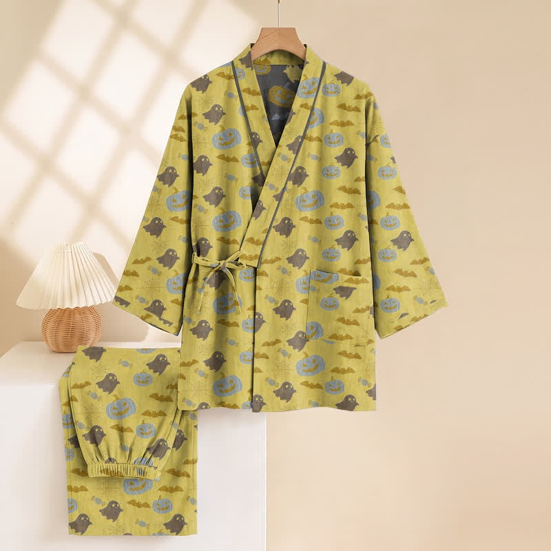 Halloween Kimono Pyjama Herren | Kürbis, Geister, Fledermäuse | 8 Farben