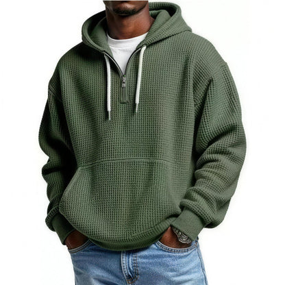 Waffel Hoodie Herren | Viertelreißverschluss | Kängurutasche