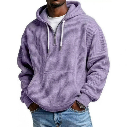 Waffel Hoodie Herren | Viertelreißverschluss | Kängurutasche