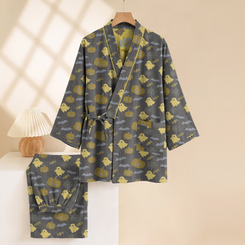 Halloween Kimono Pyjama Herren | Kürbis, Geister, Fledermäuse | 8 Farben