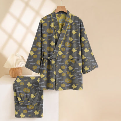 Halloween Kimono Pyjama Herren | Kürbis, Geister, Fledermäuse | 8 Farben