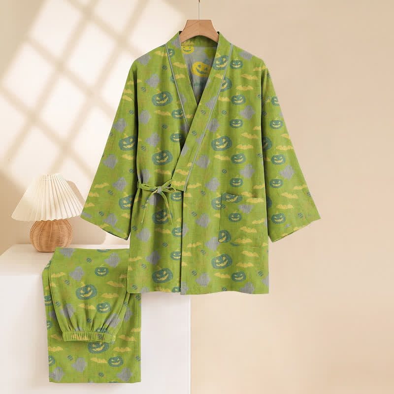 Halloween Kimono Pyjama Herren | Kürbis, Geister, Fledermäuse | 8 Farben