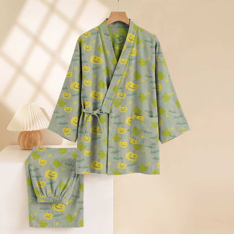 Halloween Kimono Pyjama Herren | Kürbis, Geister, Fledermäuse | 8 Farben