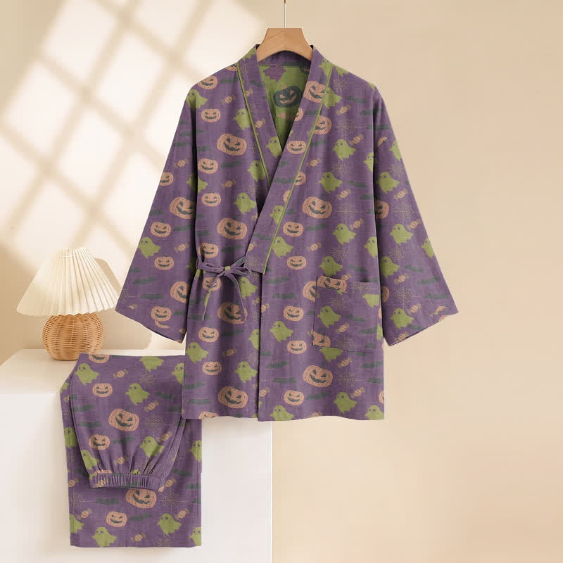 Halloween Kimono Pyjama Herren | Kürbis, Geister, Fledermäuse | 8 Farben