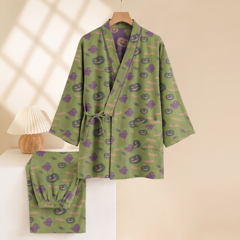 Halloween Kimono Pyjama Herren | Kürbis, Geister, Fledermäuse | 8 Farben