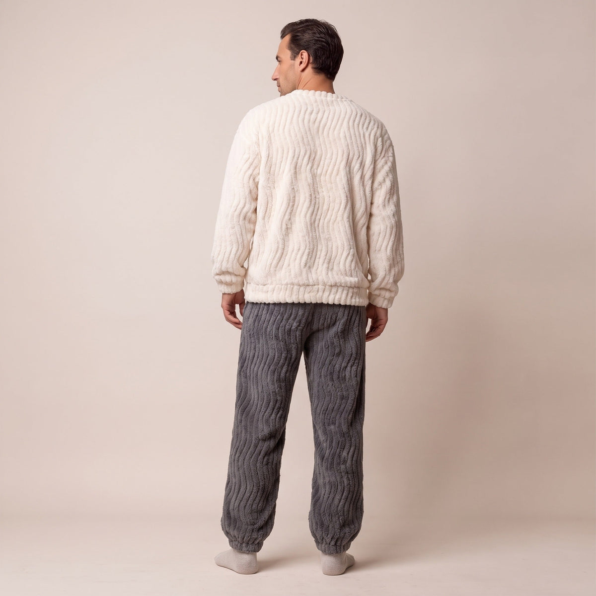 Fleece Pyjama Herren | Rundhals Oberteil | Bündchenhose | 2 Farben