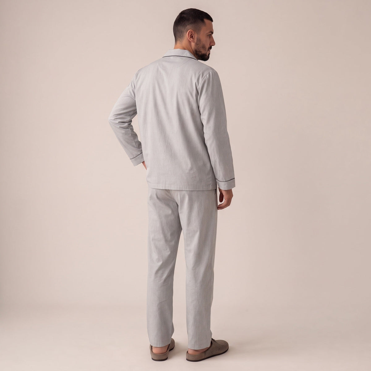 Twill Schlafanzug Herren | Baumwolle | Hellgrau