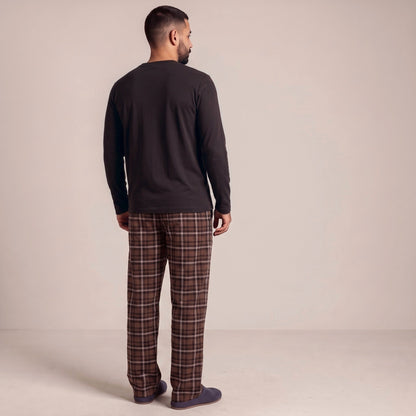 Henley Schlafanzug Herren | Extra Lang | Karierte Hose | Braun