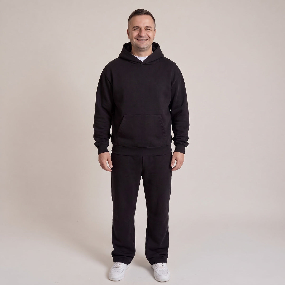 Jogginganzug Herren mit Offenem Saum | Hoodie | 3 Farben-Schwarz-XS-Chaps Herrenmode