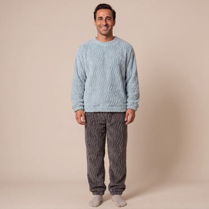 Fleece Pyjama Herren | Rundhals Oberteil | Bündchenhose | 2 Farben