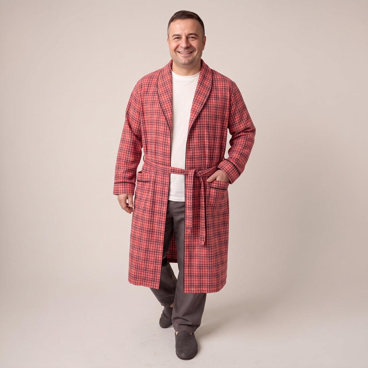 Flanell Morgenmantel Herren | Bindegürtel | 3 Farben