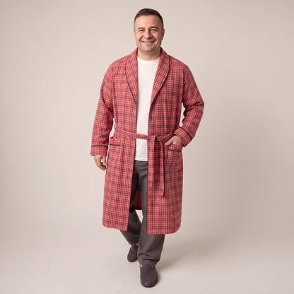 Flanell Morgenmantel Herren | Bindegürtel | 3 Farben