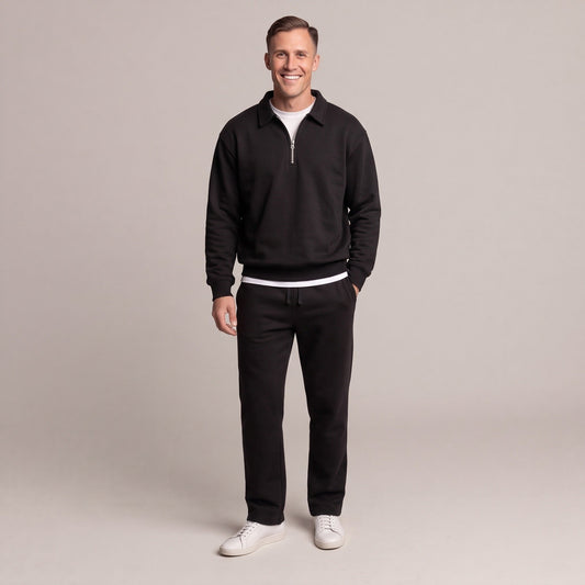 Troyer Jogginganzug Herren | Sweatshirt mit Kragen | Schwarz