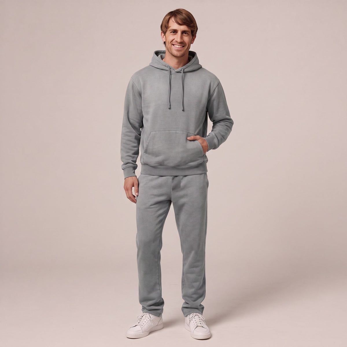 Jogginganzug Herren mit T-Shirt | Hoodie und Jogginghose | Grau-Grau-S-Chaps Herrenmode