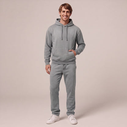 Jogginganzug Herren mit T-Shirt | Hoodie und Jogginghose | Grau-Grau-S-Chaps Herrenmode