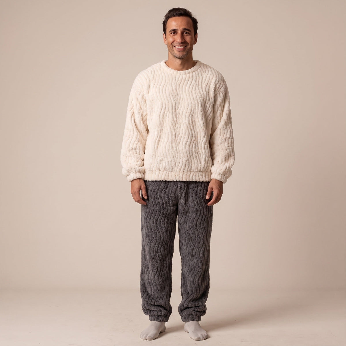 Fleece Pyjama Herren | Rundhals Oberteil | Bündchenhose | 2 Farben