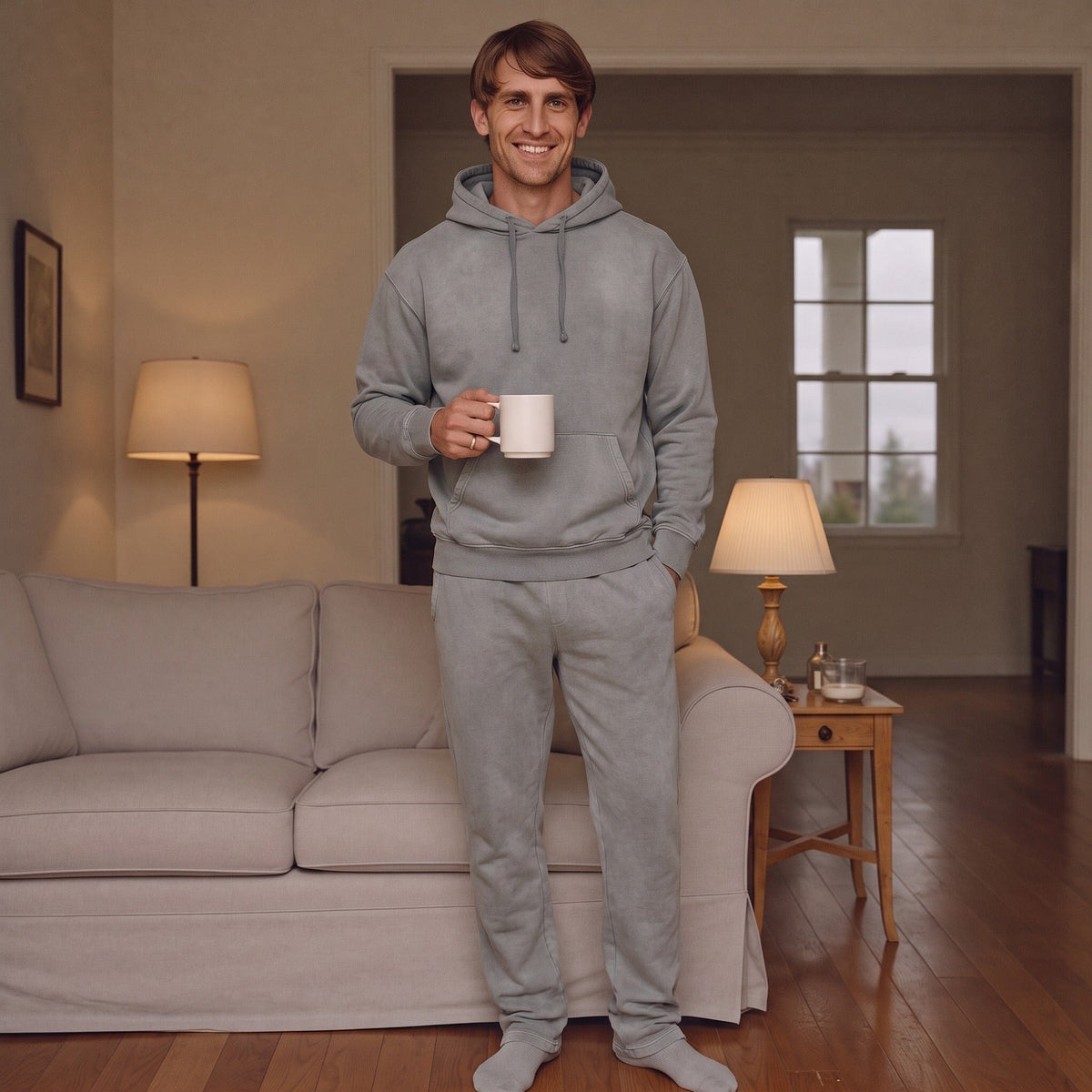 Jogginganzug Herren mit T-Shirt | Hoodie und Jogginghose | Grau-Chaps Herrenmode