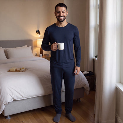 Langarm Pyjama Herren | Viskose aus Bambus | Marineblau
