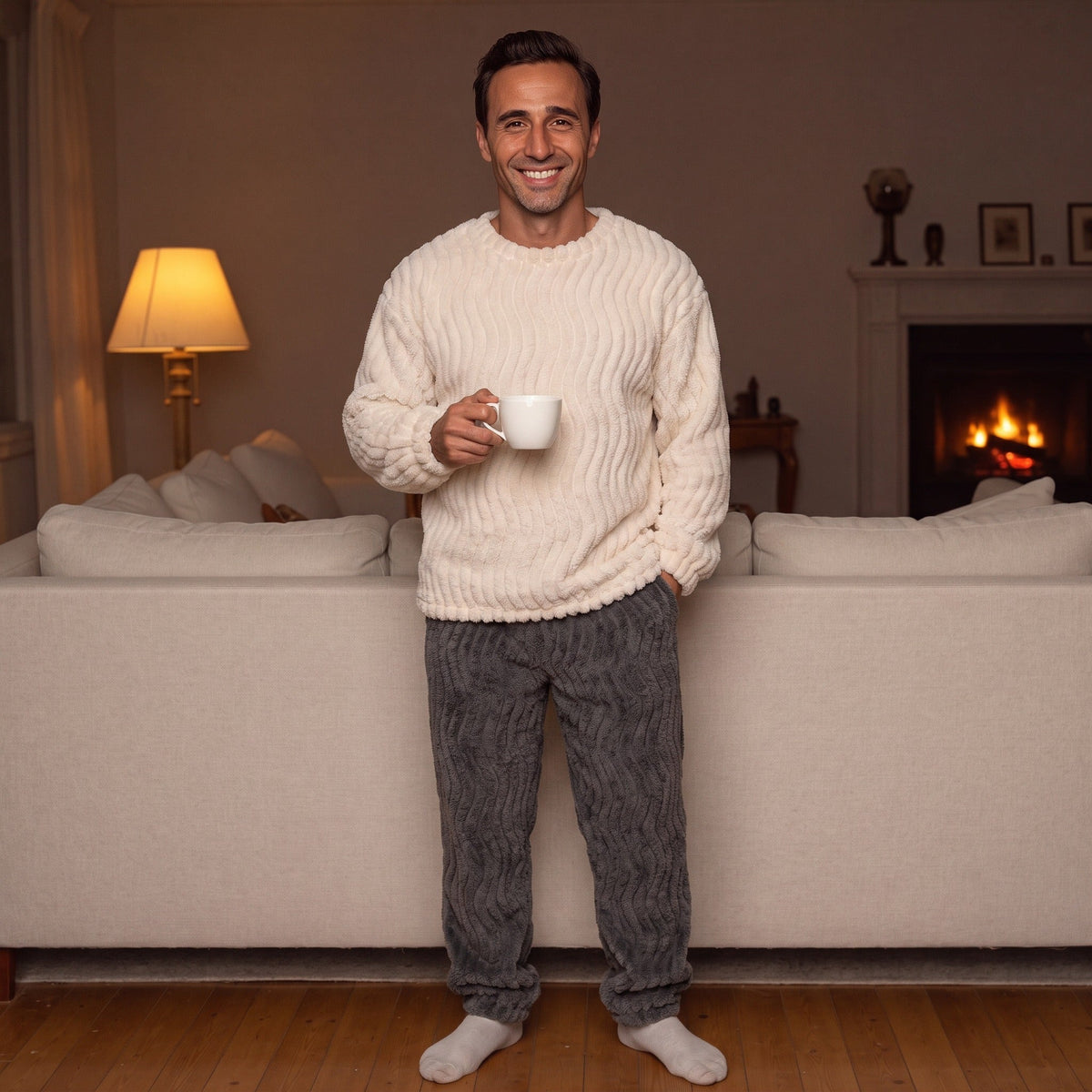 Fleece Pyjama Herren | Rundhals Oberteil | Bündchenhose | 2 Farben
