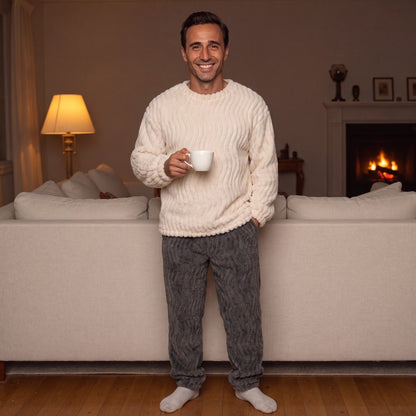 Fleece Pyjama Herren | Rundhals Oberteil | Bündchenhose | 2 Farben