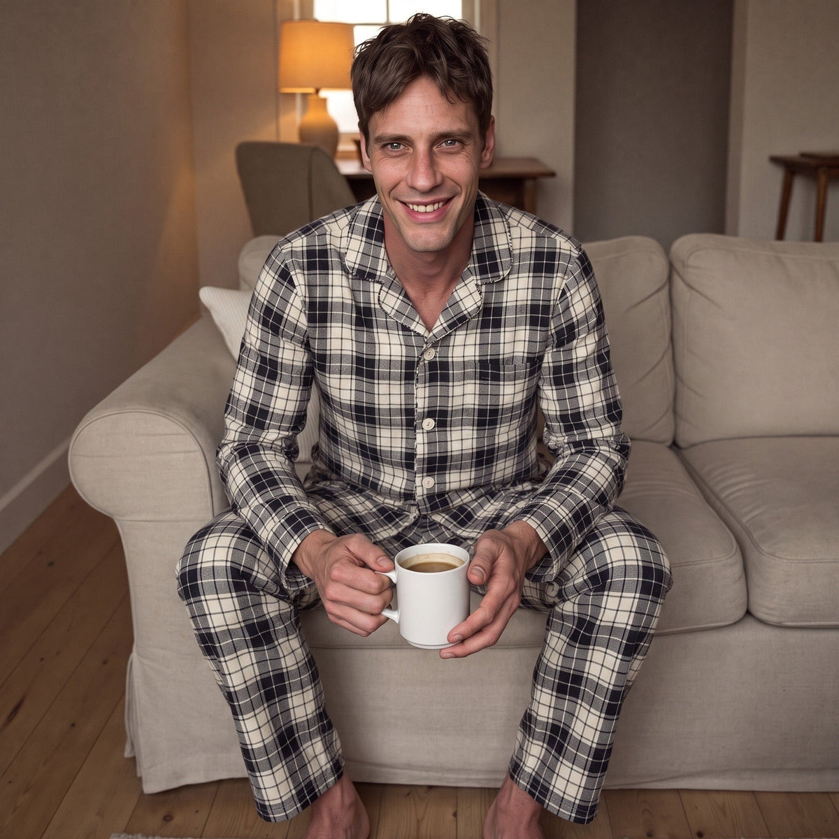 Karierter Schlafanzug Herren | Flanell | Knopfleiste | 2 Farben
