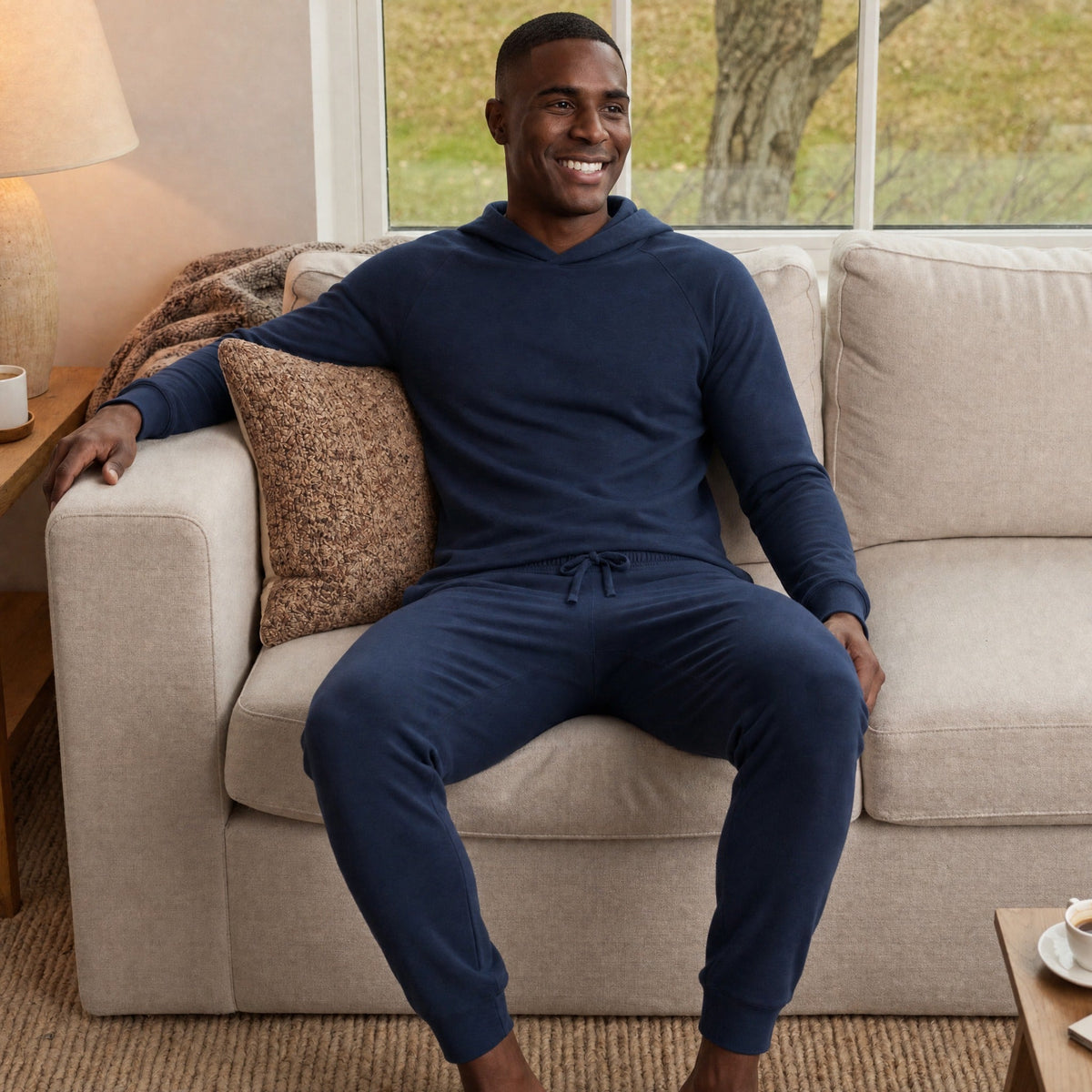 Hausanzug Herren | Hoodie und Jogginghose | Lyocell | Marineblau