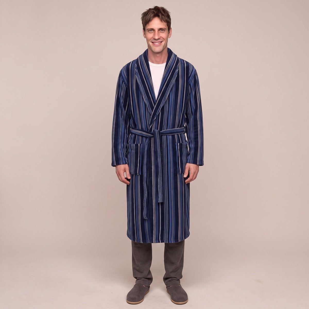 Gestreifter Bademantel Herren | Korallenfleece | 2 Farben