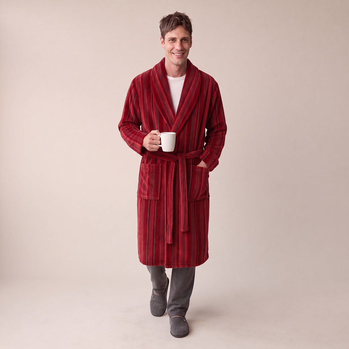 Gestreifter Bademantel Herren | Korallenfleece | 2 Farben