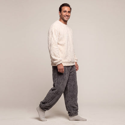 Fleece Pyjama Herren | Rundhals Oberteil | Bündchenhose | 2 Farben