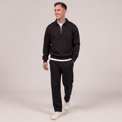 Troyer Jogginganzug Herren | Sweatshirt mit Kragen | Schwarz
