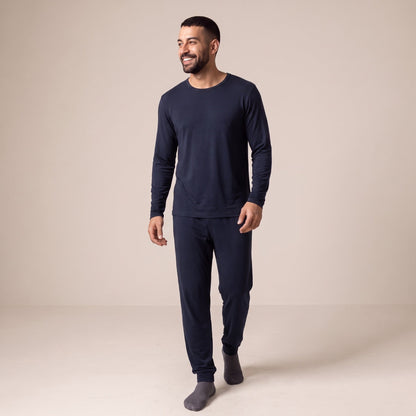 Langarm Pyjama Herren | Viskose aus Bambus | Marineblau