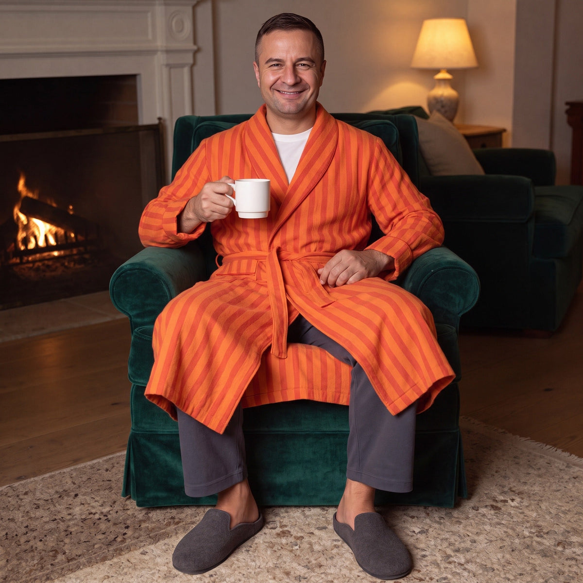 Flanell Morgenmantel Herren | Bindegürtel | 3 Farben